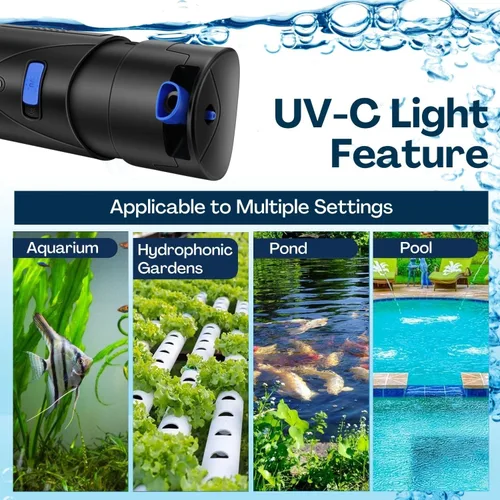 Miniatura 6 de Flexzion Filtro de acuario U-V, filtro de tanque de peces de 100 galones con luz U-V para limpieza de control verde, bomba sumergible de acuario