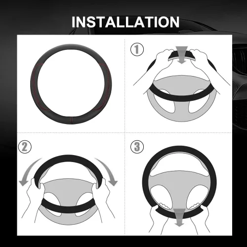 Miniatura 5 de Funda para volante de automóvil, funda para volante de cuero de microfibra universal 14.5-15 pulgadas, antideslizante, transpirable, protector