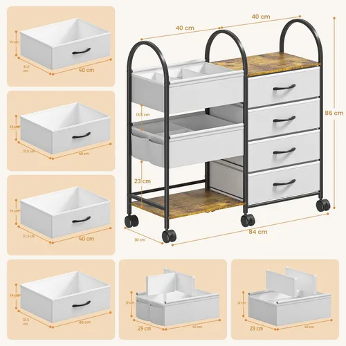 Miniatura 5 de Carrito organizador de pañales para bebés con ruedas, carrito de pañales rodante de 4 niveles con separadores y cajones, almacenamiento de guardería