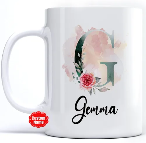 Miniatura 22 de PREZZY Taza personalizada con letra N con inicial, monograma personalizado, taza de café floral, regalos para mujeres, hombres, familiares, amigos