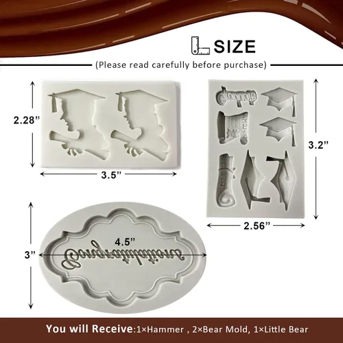 Miniatura 4 de Molde de 3 caramelos de graduación, molde de diploma de graduación para casquillo de doctorado, felicitaciones a graduados, gelatina, chocolate