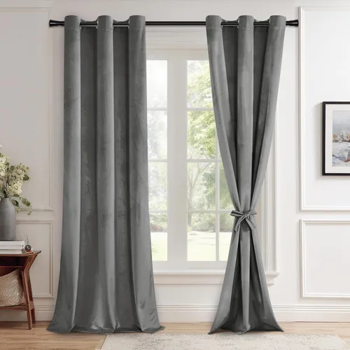 Miniatura 49 de JIUZHEN - Cortinas de terciopelo gris de 63 pulgadas opacas para sala de estar - Cortinas gruesas de terciopelo con ojales para ventana