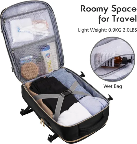 Miniatura 3 de MOMUVO Mochila de viaje para mujer, mochila de mano aprobada por aerolíneas, mochila para laptop de 15.6 pulgadas con puerto de carga USB, mochila