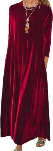 Miniatura 9 de Vestido de terciopelo para mujer, formal, casual, linda, cuello redondo, elegante, de manga corta, con bolsillo
