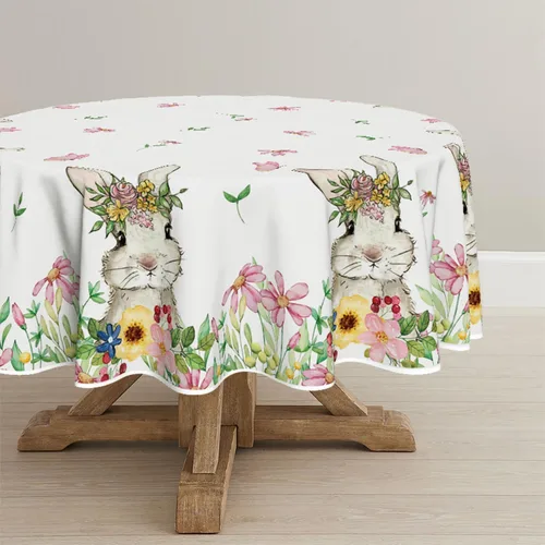 Miniatura 7 de Horaldaily Mantel de Pascua de 52 x 70 pulgadas, mantel lavable de primavera con diseño de conejito de flores para decoración de fiestas, pícnic