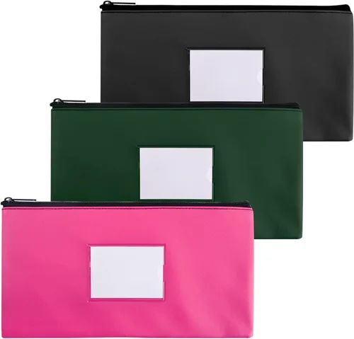 Miniatura 8 de Bolsas de dinero negras con cremallera para dinero en efectivo, 11.25 x 6.25 pulgadas, paquete de 3, bolsas de depósito bancario, bolsas de dinero