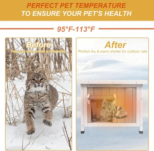 Miniatura 6 de Casa aislada para gatos al aire libre, aislada en invierno y termostática, casa para gatos al aire libre, madera maciza resistente a la intemperie