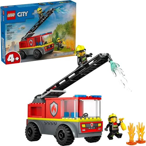 Camión de Bomberos con Escalera de LEGO City - Juguetes de Camiones de Bomberos con 2 Minifiguras de Bomberos, Guía Digital para Niños y Niñas,