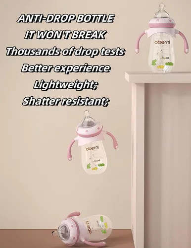 Miniatura 9 de Botellas para bebé Oberni, botellas de leche para niños con pajita con peso y asa antideslizante, tamaño + flujo rápido variable, 12+ meses, sin