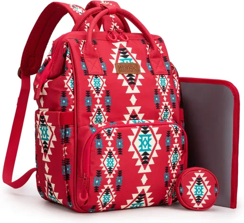 Miniatura 12 de Montana West Wrangler Bolsa Mochila para Pañales Mochila de Viaje Azteca Carteras Occidentales Multifunción Bolsas para Bebé para Mamá con Bolsillos