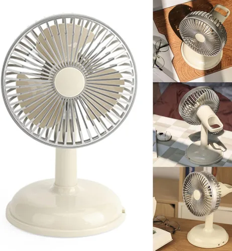 VINGVO Ventilador eléctrico vintage, ventilador eléctrico retro, color puro, carga USB, portátil, de metal, para oficina, para estudiantes (amarillo)