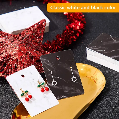 Miniatura 3 de Hicarer Juego de 800 piezas de soporte para aretes, collares, tarjetas, joyas, 200 tarjetas de presentación de mármol, 200 bolsas autosellantes, 400