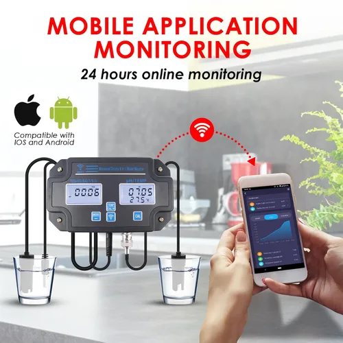 Miniatura 2 de Probador inteligente de calidad del agua, monitoreo de aplicación inalámbrica las 24 horas de pH EC TDS Salinidad SG Temperatura, Montable