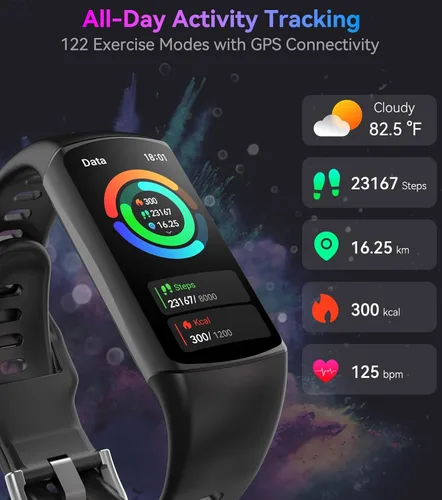 Miniatura 5 de Reloj inteligente Monitor de actividad física con monitor de frecuencia cardíaca 24/7, oxígeno en sangre, presión arterial, seguimiento del sueño