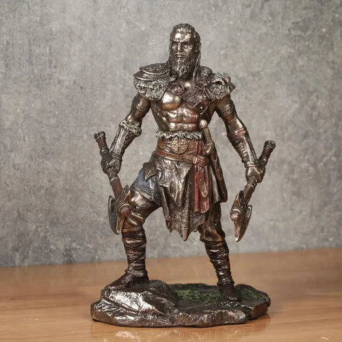 Miniatura 3 de Veronese Design 6 1/4 pulgadas vikingo gemelo hachas guerrero escultura masculina resina escultura acabado de bronce fundido en frío
