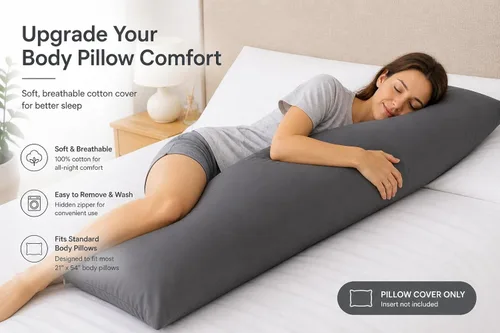 Miniatura 6 de Evolive Nueva Funda de Almohada Corporal de Hilo 300TC 100% Algodón con Cierre de Cremallera Oculto 21"x54" (Gris Carbón)