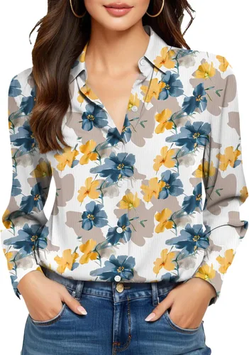 Miniatura 9 de Camisas sin planchado y sin arrugas para mujer, con botones, de manga larga, de seda de morera, blusas casuales para el trabajo