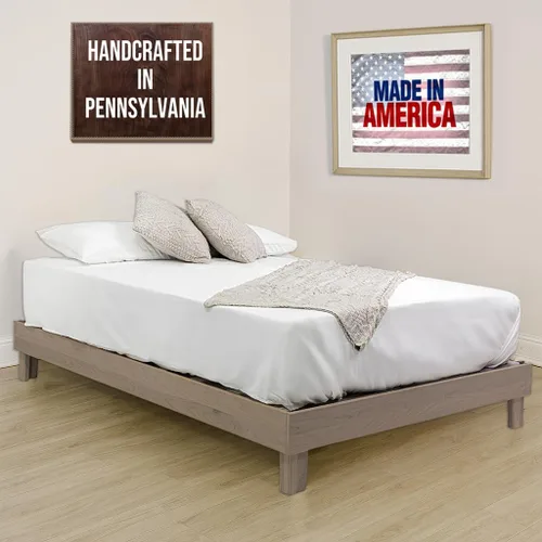 Marco de cama de plataforma de madera maciza sin herramientas con listones, calidad fabricada en Pensilvania, Estados Unidos por artesanos