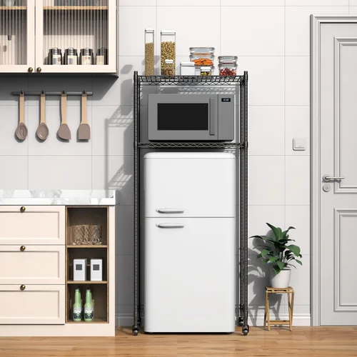 Miniatura 2 de Mini estante para nevera, mini refrigerador y soporte para microondas Altura ajustable, ruedas universales de 360°, ahorro de espacio
