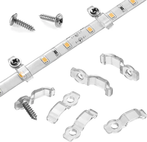 Miniatura 11 de MMSD Paquete de 100 soportes de montaje de tira de luz LED con 102 tornillos para tira de luz impermeable IP65 de 0.394 in de ancho