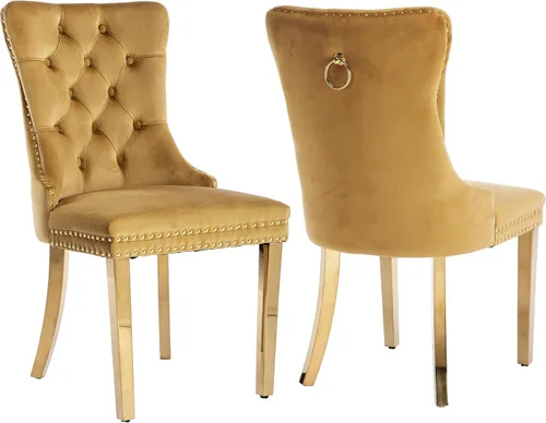 Miniatura 64 de ODUSE-DAILY - Juego de 4 sillas de cocina y comedor de terciopelo beige, tapizadas en tela, respaldo alto con alas, anilla metálica, estructura