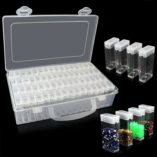 Eiito Cajas de almacenamiento de accesorios de pintura de diamantes, cuentas de bordado de diamantes 5D, kits de arte contenedor (64 rejillas)