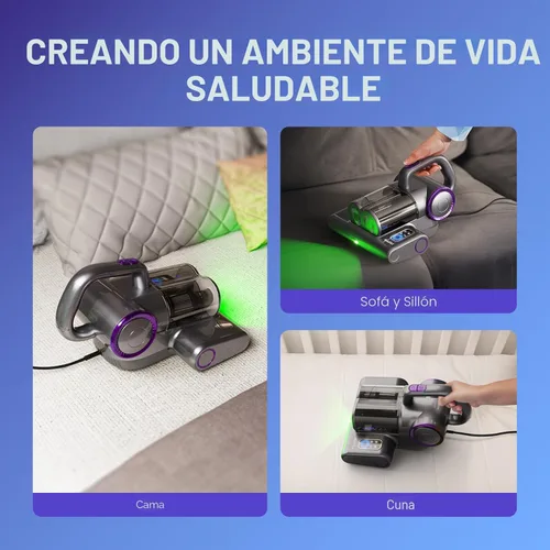 Miniatura 7 de FEPPO Aspiradora de colchón, aspiradora de cama de 16 Kpa con luz UV-C de 253.7 nm, calor de 140 °F, filtro HEPA y ultrasónica, aspiradora de mano