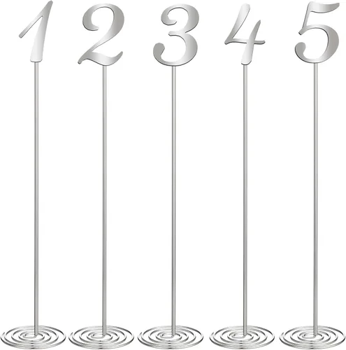 Miniatura 8 de Therwen 20 piezas Números de mesa de metal 1-20 Números de mesa para recepción de boda Figura de escritorio de acero inoxidable de 30 cm con base