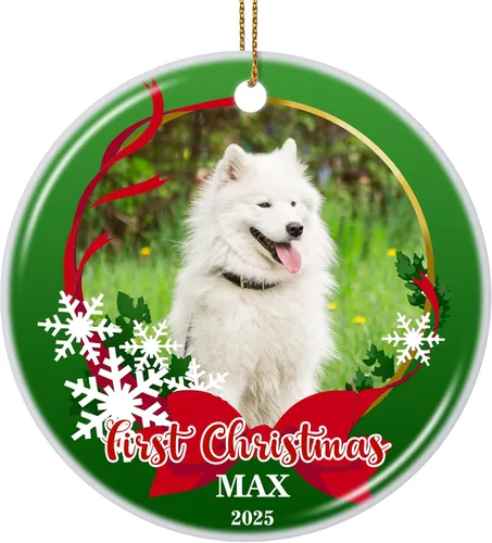 Miniatura 36 de Paquete de 4 adornos de Navidad personalizados 2025 de cerámica personalizada con foto y texto para decoración de árbol de Navidad, primera Navidad