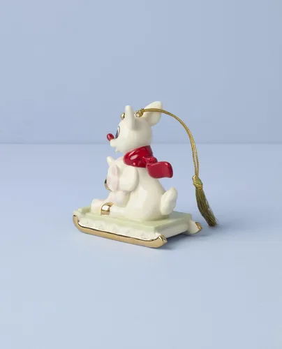 Miniatura 3 de Adornos de Lenox, adorno navideño de Rudolph y el elefante solitario, porcelana con acentos dorados y cordón para colgar para decoración del árbol
