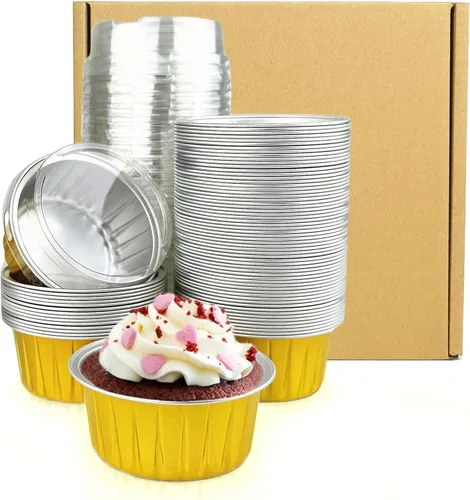 Moldes desechables para magdalenas con tapas, mini moldes para pasteles de 5 onzas para cupcakes, taza de aluminio multiusos para hornear, tazas de