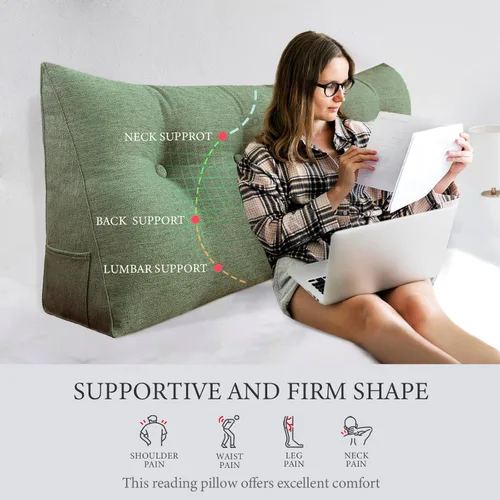 Almohada Cuña de Cabecero Tamaño Completo Almohada Bolster Grande para Cama Almohada de Lectura Triangular Almohada de Soporte para la Espalda para