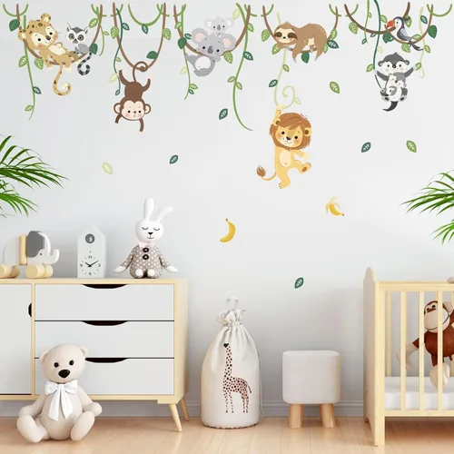 Miniatura 2 de decalmile Calcomanías de Pared de Safari de Animales de la Selva León Mono Koala Pegatinas de Pared Guardería de Bebé Habitación de Niños Habitación