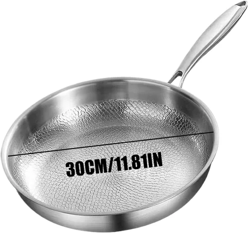 Miniatura 6 de Sartén de acero inoxidable – Sartén martillada resistente, cocina antiadherente, sartén para saltear con calor uniforme Utensilios de cocina