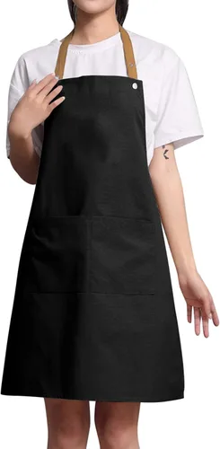 minjiSF Vestido de delantal ajustable con botones para mujer y hombre, con 2 bolsillos para cocina, cocina, jardinería, vestido para mujer