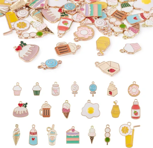 Craftdady Encantos colgantes esmaltados con dijes de alimentos, animales, flores, encantos bonitos, dijes de frutas de metal colorido, ornamento