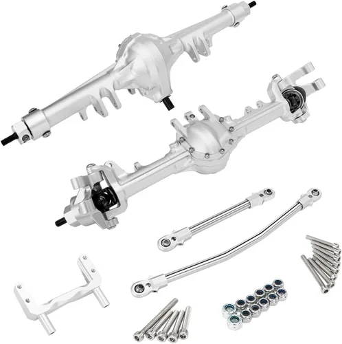 Miniatura 6 de GLOBACT Juego de ejes delanteros y traseros de aluminio para 1/10 Axial SCX10 I II RC Crawler Car Upgrade Accesorios (Plata)