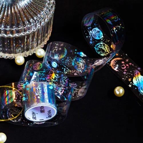 Miniatura 3 de 4 rollos de cinta holográfica vintage holográfica de mariposa astronomía PET adhesivos de resina impermeables transparentes brillantes