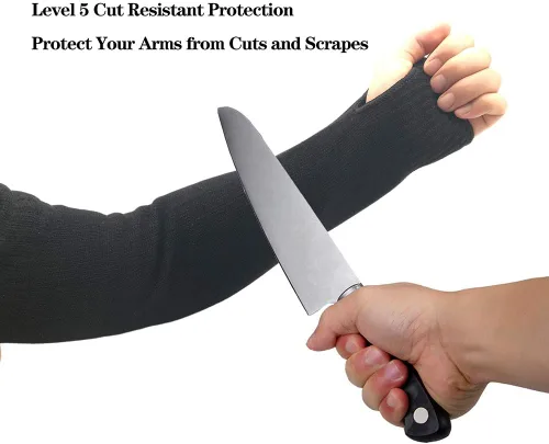Miniatura 2 de Mangas de soldadura negras de Kevlar para brazos con agujero para el pulgar de 19 pulgadas de largo, manga de brazo de seguridad con corte, mangas