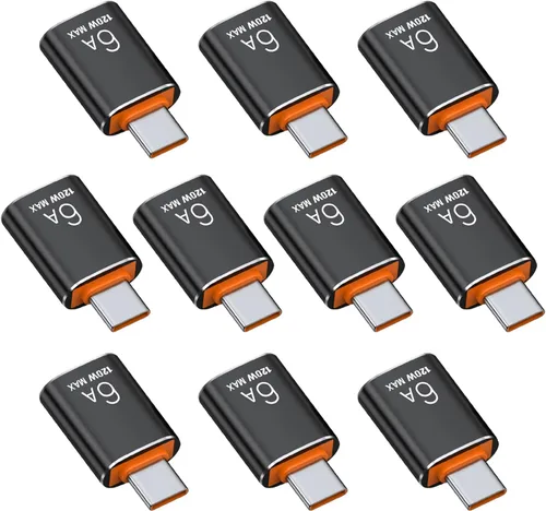 BOMIE Adaptador USB C a USB, paquete de 10 unidades, 6A 120 W, carga rápida, transferencia de datos de 10 Gbps, USB C macho a USB 3.2 hembra OTG