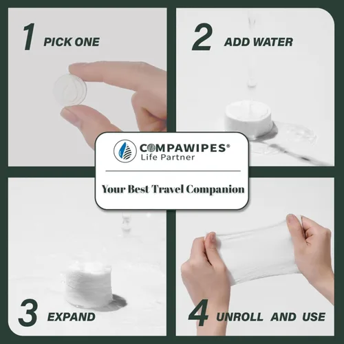 Miniatura 4 de 50 toallas comprimidas – Toallas desechables de viaje, papel higiénico de senderismo comprimido, toallitas silvestres, papel higiénico compacto