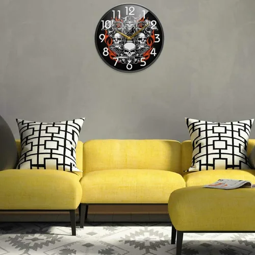 Miniatura 4 de Naanle Reloj de pared redondo de calavera para motocicleta, reloj de pared silencioso de cuarzo silencioso de 12 pulgadas, funciona