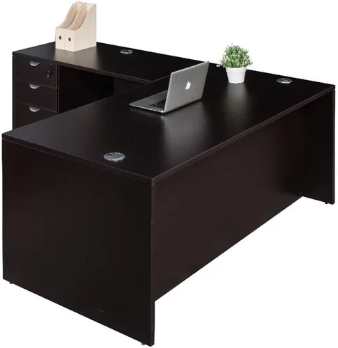 Miniatura 6 de Pemberly Row Juego de escritorio de oficina y credenza, 84 x 66 x 29.5 pulgadas, madera de ingeniería, acabado moca, incluye 1 escritorio, 1