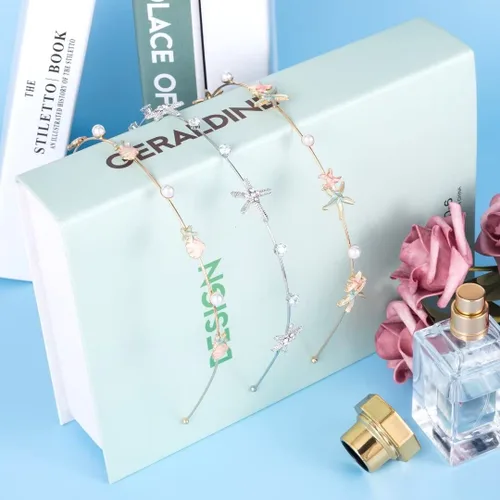 Miniatura 7 de HINZIC 3 diademas de estrella de mar con diamantes de imitación hechas a mano con perlas y conchas de sirena, aros de cristal para el cabello