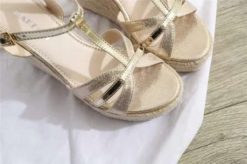 Miniatura 4 de Sandalias de tacón de cuña elegantes para mujer, tacón con correa en T