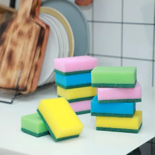 Miniatura 6 de Esponja para platos de cocina, esponja de limpieza multicolor, almohadilla de fregado de doble cara, no raya, esponja absorbente para lavar platos