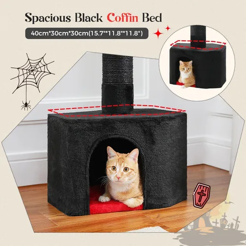 Miniatura 4 de PAWZ Road Árbol Gótico para Gatos, Torre para Gatos de Piso a Techo con Altura Ajustable (86.8-120 Pulgadas), Condominio Negro de 5 Niveles