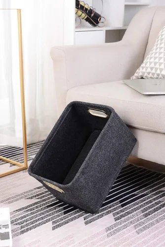 Miniatura 4 de Contenedores de almacenamiento plegables, cestas de almacenamiento de tela de fieltro plegables, cajas organizadoras, contenedores con asas de metal