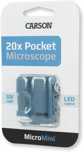 Miniatura 7 de Carson MicroMini 20x Microscopio de bolsillo para adultos, linterna UV y LED, azul (MM-280B)
