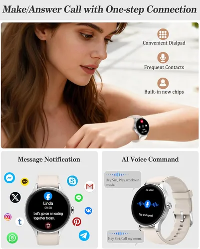 Miniatura 3 de Reloj inteligente para mujeres, mujeres y hombres, reloj de fitness de 1.27 pulgadas [caja de 1.614 in] con recepción de llamadas/marcación, monitor